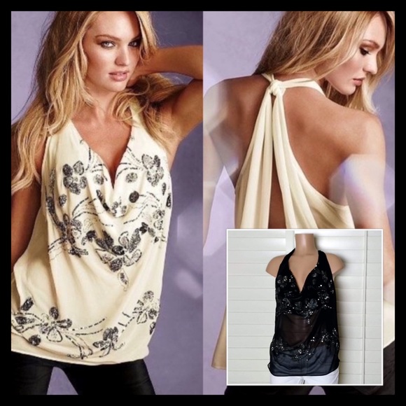 Victoria's Secret Tops - VICTORY’S SECRET Flowing Top Gorgeous Neckline Covered In sequins & Sexy Back